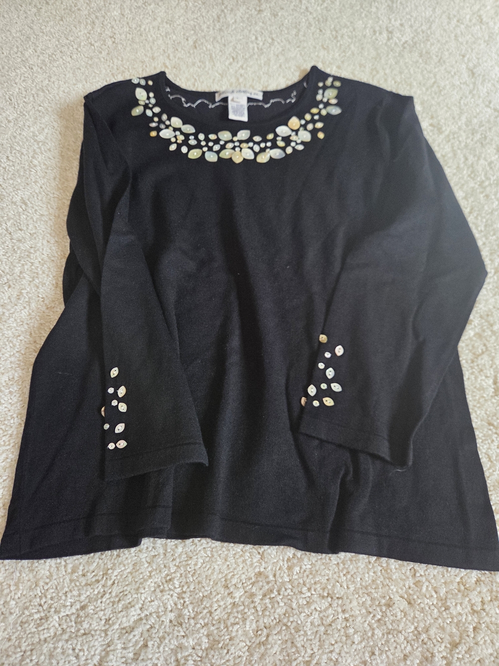 Black Embellished Long-Sleeve Women’s Top with Jewel Accents